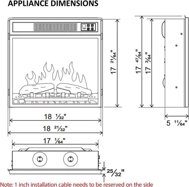 Alt view image 2 of 7 - 18" Electric Fireplace Insert, Recessed Fireplace Heater with Low Noise, Remote Control with Timer, Touch Screen, Adjustable Flame Brightness (18 inch-1)