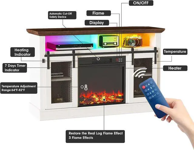 Alt view image 4 of 7 - 18" Electric Fireplace Insert, Recessed Fireplace Heater with Low Noise, Remote Control with Timer, Touch Screen, Adjustable Flame Brightness (18 inch-1)