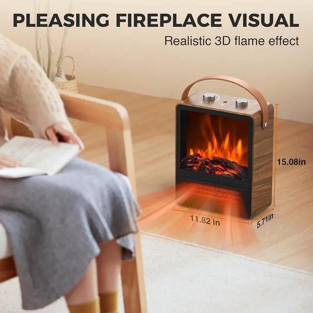 Alt view image 2 of 6 - Electric Fireplace Heater for Indoor Use, Space Heater Fireplace, Walut