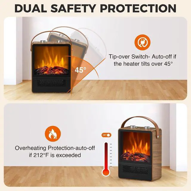 Alt view image 5 of 6 - Electric Fireplace Heater for Indoor Use, Space Heater Fireplace, Walut