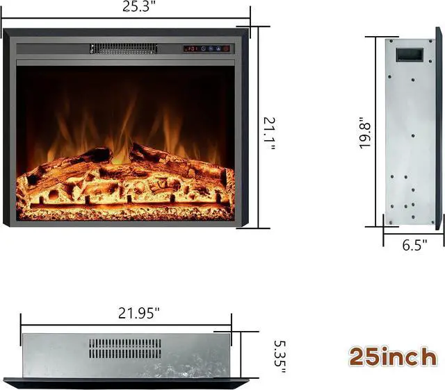 Alt view image 6 of 7 - Electric Fireplace, 25" Electric Fireplace Inserts, Recessed Fireplace Heater with Remote Control, Adjustable Flame Colors, Timer&Overheating Protection, 750/1500W