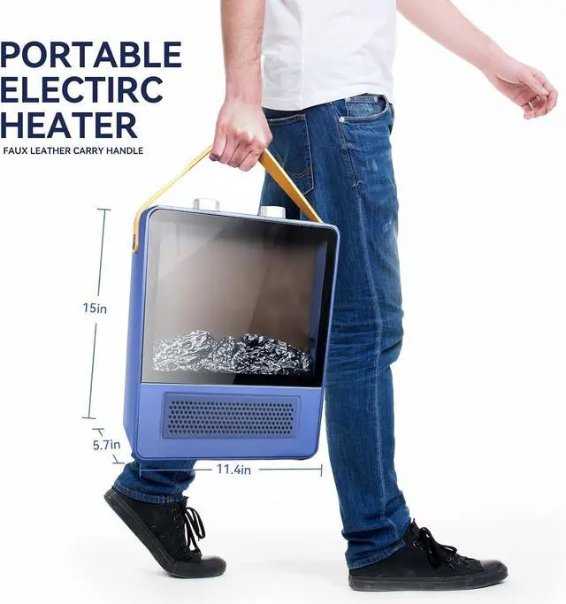 Alt view image 2 of 7 - TEMPWARE Electric Fireplace Heater with Realistic 3D Flame Effect, Blue