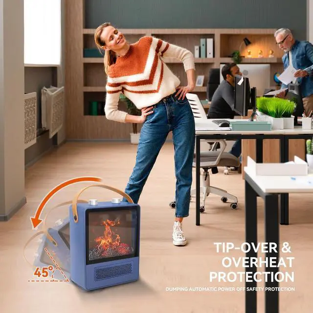 Alt view image 3 of 7 - TEMPWARE Electric Fireplace Heater with Realistic 3D Flame Effect, Blue