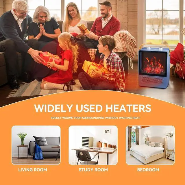 Alt view image 5 of 7 - TEMPWARE Electric Fireplace Heater with Realistic 3D Flame Effect, Blue
