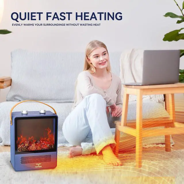 Alt view image 7 of 7 - TEMPWARE Electric Fireplace Heater with Realistic 3D Flame Effect, Blue