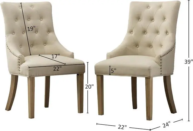 Alt view image 3 of 7 - Roundhill Furniture Button Tufted Solid Wood Wingback Hostess Chairs with Nail Heads, Set of 2, Tan, White, "Tan, 24D x 22W x 39H in