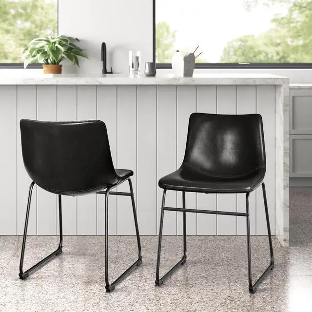 Alt view image 7 of 7 - LEMBERI Faux Leather Bar Stools Set of 2, 18 Inch Modern Kitchen & Dining Room Chairs with Backrest and Metal Legs, Comfortable Upholstered Seat