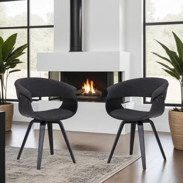 Alt view image 2 of 7 - Armen Living Summer Mid Century Modern Dining Accent Chair for Table Kitchen Desk Vanity in Charcoal Fabric and Black Wood Finish
