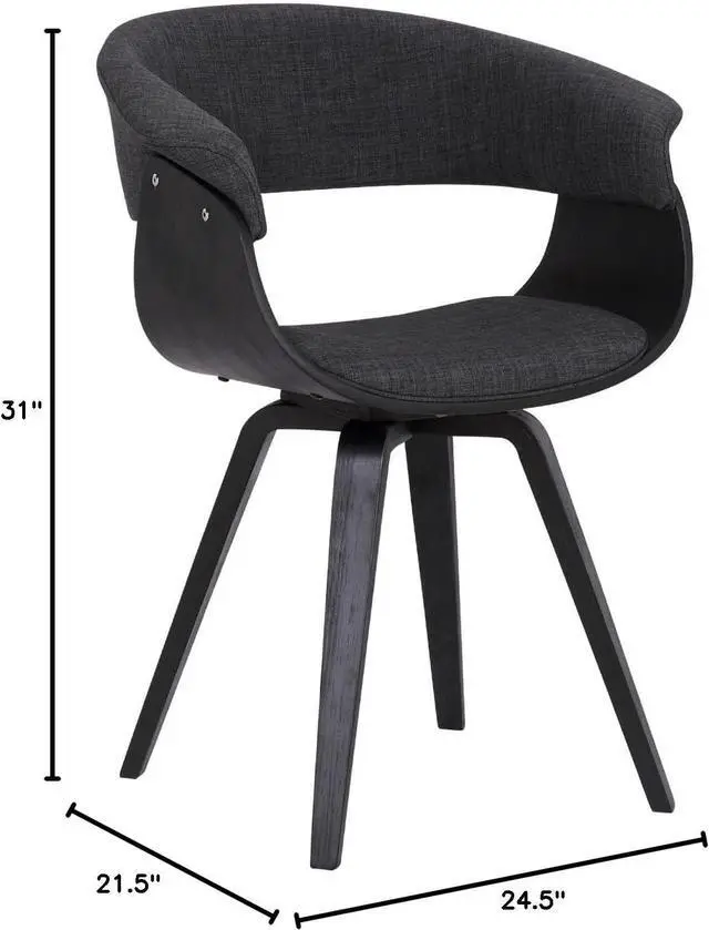 Alt view image 3 of 7 - Armen Living Summer Mid Century Modern Dining Accent Chair for Table Kitchen Desk Vanity in Charcoal Fabric and Black Wood Finish