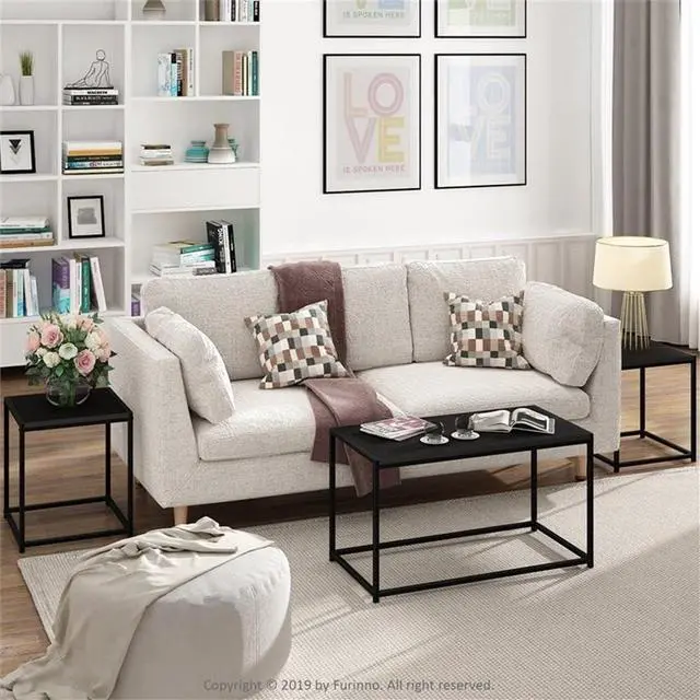 Alt view image 2 of 6 - Furinno CAMNUS Metal Frame Living Room Table Set, Americano