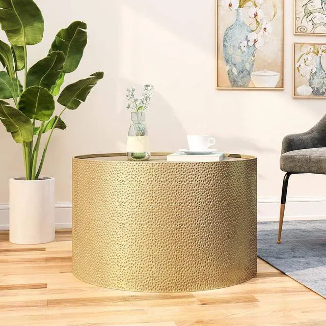 Alt view image 2 of 6 - Christopher Knight Home Rache Modern Round Coffee Table with Hammered Iron, Gold, 26. 00 L x 26. 00 W x 17. 00 H