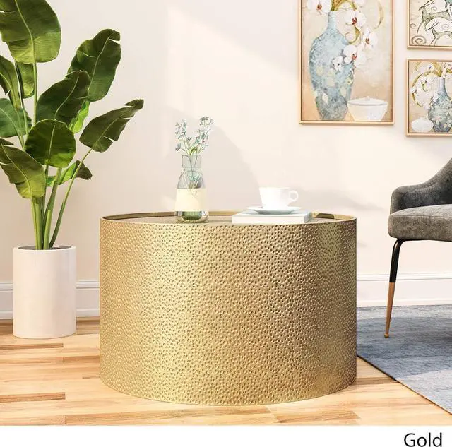 Alt view image 4 of 6 - Christopher Knight Home Rache Modern Round Coffee Table with Hammered Iron, Gold, 26. 00 L x 26. 00 W x 17. 00 H