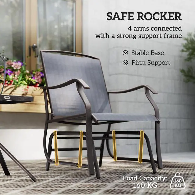 Alt view image 6 of 7 - Outsunny 3 Piece Outdoor Glider Chair Coffee Table Bistro Set Gray