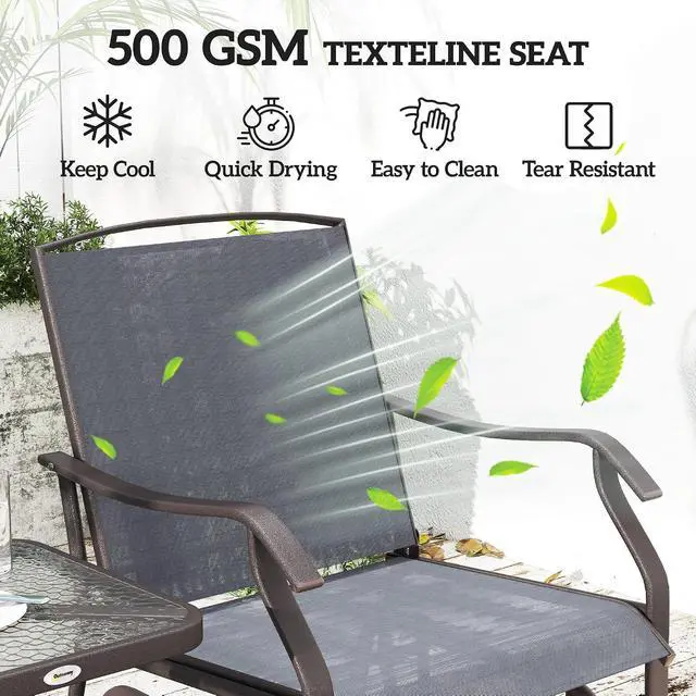 Alt view image 5 of 7 - Outsunny 3 Piece Outdoor Glider Chair Coffee Table Bistro Set Gray