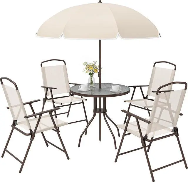 Main image of Outsunny 6 Piece Patio Dining Set for 4 with Umbrella, Beige