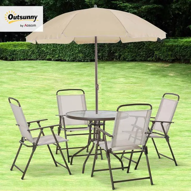 Alt view image 2 of 7 - Outsunny 6 Piece Patio Dining Set for 4 with Umbrella, Beige