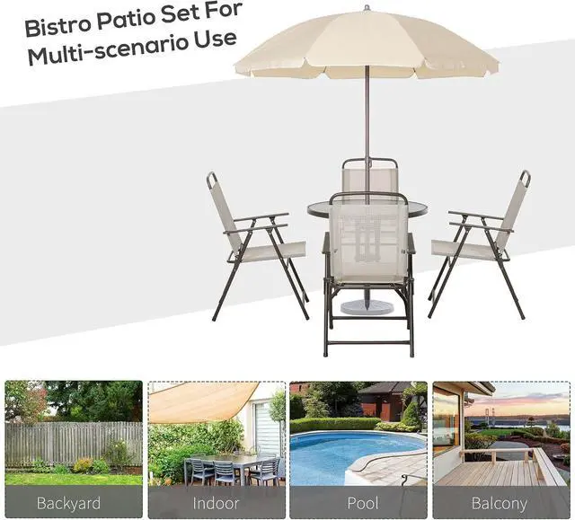 Alt view image 6 of 7 - Outsunny 6 Piece Patio Dining Set for 4 with Umbrella, Beige