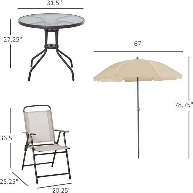 Alt view image 7 of 7 - Outsunny 6 Piece Patio Dining Set for 4 with Umbrella, Beige
