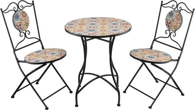 Alt view image 2 of 7 - Alpine Corporation Indoor/Outdoor Mediterranean Tile Design Set Table and Chairs Patio Seating