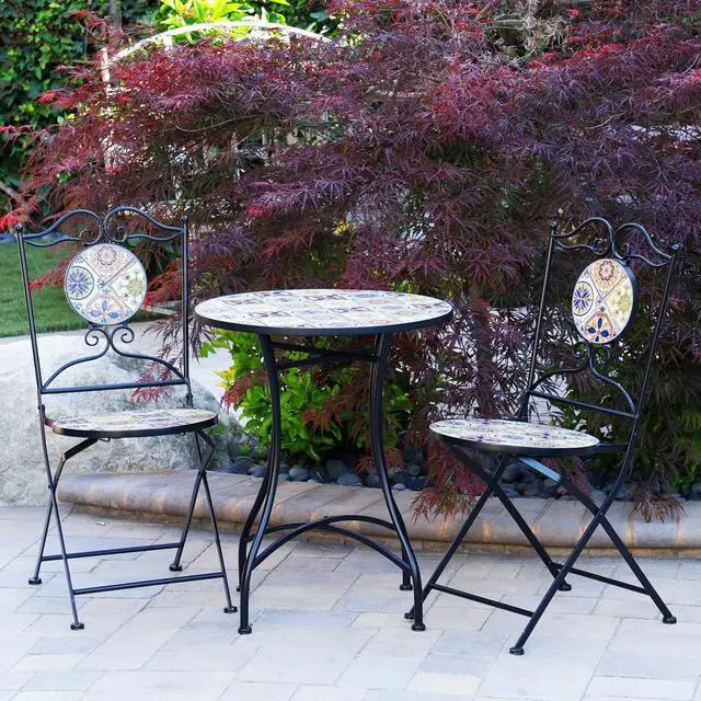 Main image of Alpine Corporation Indoor/Outdoor Mediterranean Tile Design Set Table and Chairs Patio Seating