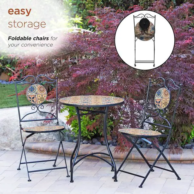 Alt view image 5 of 7 - Alpine Corporation Indoor/Outdoor Mediterranean Tile Design Set Table and Chairs Patio Seating