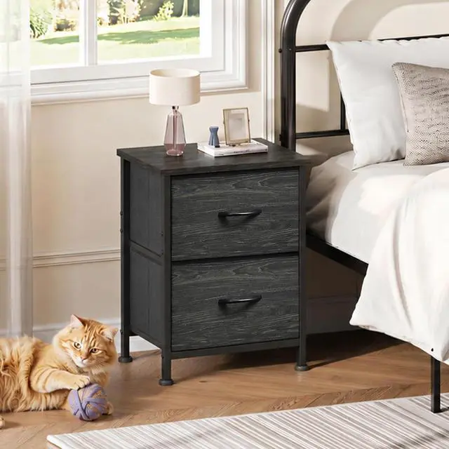 Alt view image 2 of 7 - WLIVE Night Stand, Small Dresser with 2 Drawers & Wooden Top, Nightstand with Fabric Bins, Bedside Table End Table for Bedroom, Closet, Entryway, College Dorm, Charcoal Black