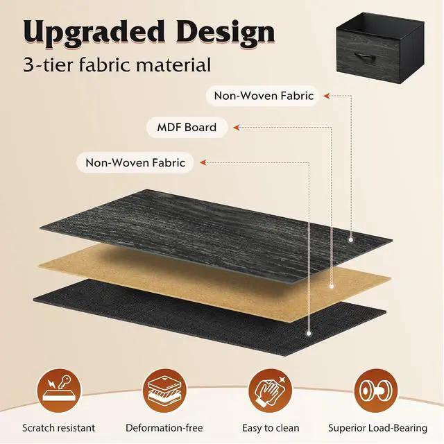 Alt view image 6 of 7 - WLIVE Night Stand, Small Dresser with 2 Drawers & Wooden Top, Nightstand with Fabric Bins, Bedside Table End Table for Bedroom, Closet, Entryway, College Dorm, Charcoal Black
