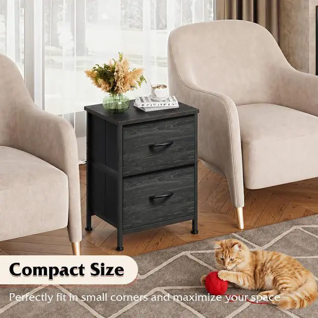 Alt view image 7 of 7 - WLIVE Night Stand, Small Dresser with 2 Drawers & Wooden Top, Nightstand with Fabric Bins, Bedside Table End Table for Bedroom, Closet, Entryway, College Dorm, Charcoal Black
