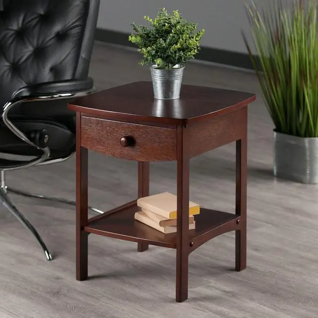 Alt view image 2 of 7 - Winsome 22 x 18 x 18-Inch Wood Curved End Table/Night Stand with One Drawer, Brown (94918)
