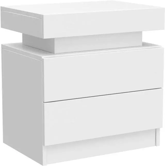 Alt view image 5 of 7 - i-aplus White Modern LED Nightstand Set of 2 with 2 Wood Drawer for Bedroom