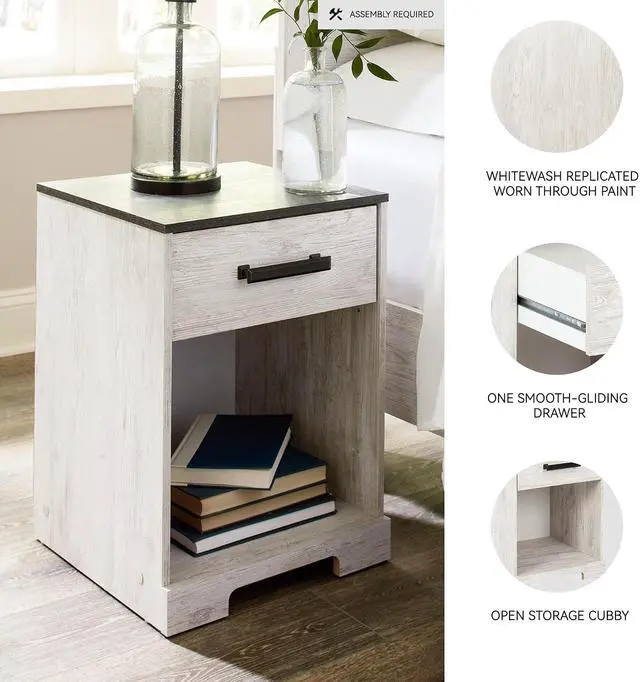 Alt view image 4 of 5 - Signature Design by Ashley Shawburn 1-Drawer Nightstand, Whitewash