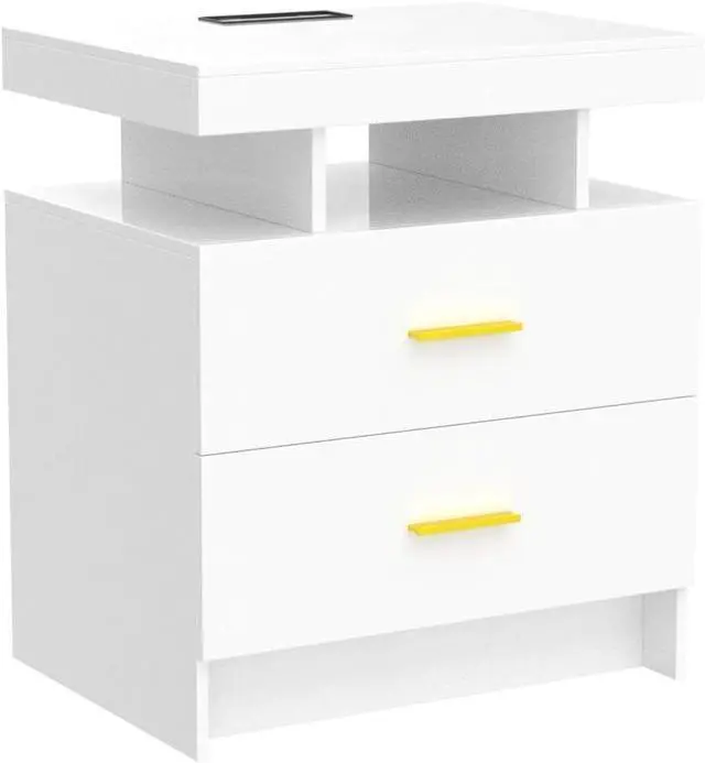 Alt view image 4 of 7 - HNEBC White LED Nightstand with RGB Motion Sensor Lighting for Bedroom