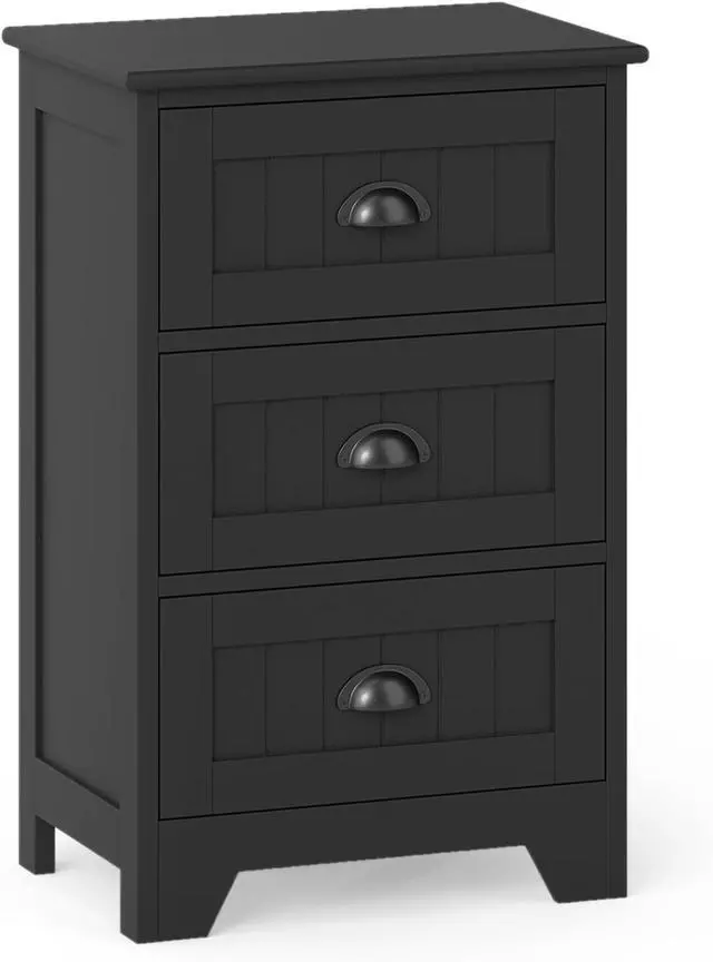 Main image of GIANTEX Nightstand with 3 Drawers, Bedside Table with Exquisite Metal Handles, Accent Table Sofa Side Table with Anti-toppling Device for Bedroom, Study, Black