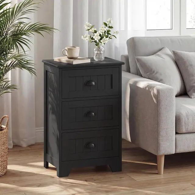 Alt view image 2 of 7 - GIANTEX Nightstand with 3 Drawers, Bedside Table with Exquisite Metal Handles, Accent Table Sofa Side Table with Anti-toppling Device for Bedroom, Study, Black