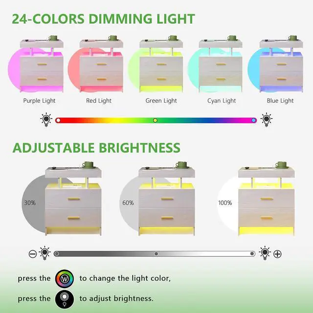 Alt view image 3 of 7 - HNEBC LED Nightstand with Wireless Charging Station for Bedroom,White