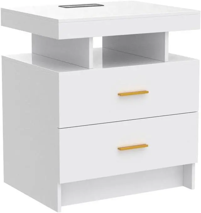 Alt view image 4 of 7 - HNEBC LED Nightstand with Wireless Charging Station for Bedroom,White