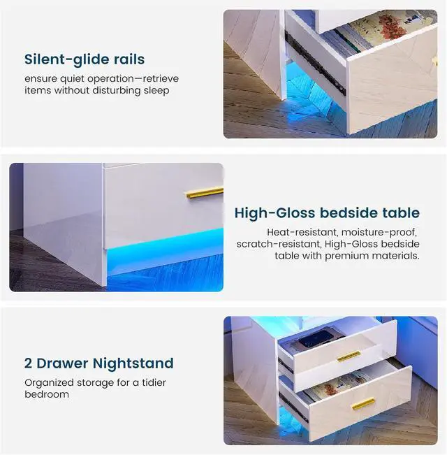 Alt view image 6 of 7 - HNEBC LED Nightstand with Wireless Charging Station for Bedroom,White