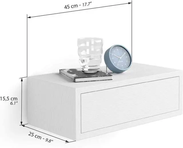 Alt view image 3 of 7 - Mobili Fiver, Riccardo Floating nightstand, Ashwood White, 17.7" x 9.8" x 6.1 ", Melamine-Finished, Modern Bedside Table, End Table, Italian Furniture
