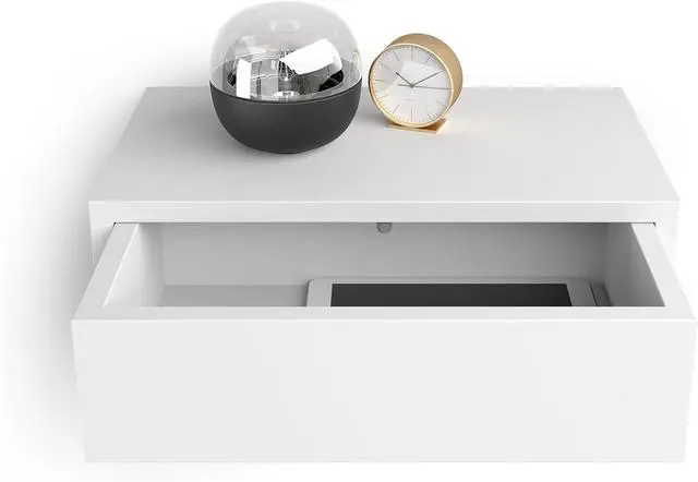 Alt view image 5 of 7 - Mobili Fiver, Riccardo Floating nightstand, Ashwood White, 17.7" x 9.8" x 6.1 ", Melamine-Finished, Modern Bedside Table, End Table, Italian Furniture