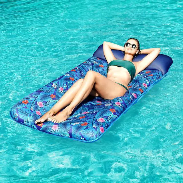Alt view image 2 of 6 - FindUWill Oversized Pool Float Lounger for Adults - 72" Extra Large Heavy Duty Pool Floats, Soft Fabric Covered Pool Rafts for Backyard, Lake & Beach
