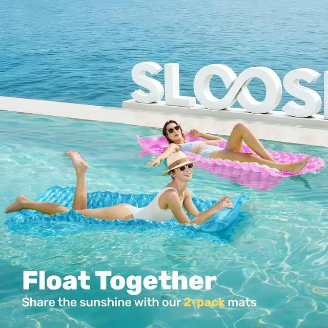 Alt view image 2 of 7 - SLOOSH Inflatable Pool Floats Raft,Floating Lounge for Adults,64x32 inch Swimming Mat Pool Mattress with Headrest,2 Pieces Float Air Mat for Summer Water Beach Fun
