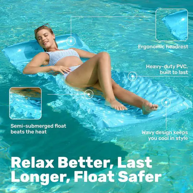 Alt view image 4 of 7 - SLOOSH Inflatable Pool Floats Raft,Floating Lounge for Adults,64x32 inch Swimming Mat Pool Mattress with Headrest,2 Pieces Float Air Mat for Summer Water Beach Fun