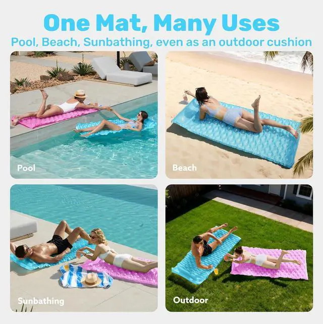 Alt view image 6 of 7 - SLOOSH Inflatable Pool Floats Raft,Floating Lounge for Adults,64x32 inch Swimming Mat Pool Mattress with Headrest,2 Pieces Float Air Mat for Summer Water Beach Fun