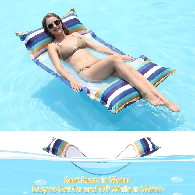 Alt view image 7 of 7 - FindUWill Pool Hammock Floats, XL, 2Pack Inflatable Water Hammocks Floaties 4-in-1 (Saddle, Lounge Chair, Hammock, Drifter), Pool Float Lounger for Adults