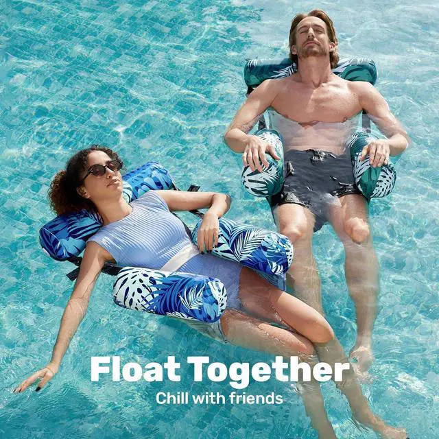 Alt view image 3 of 7 - SLOOSH Inflatable Pool Floats Adult,2 Packs Floating Lounge Chairs,Blow up Pool Noodles for Adult Heavy Duty,Floating Chair for Party Summer Water Beach Lake Fun
