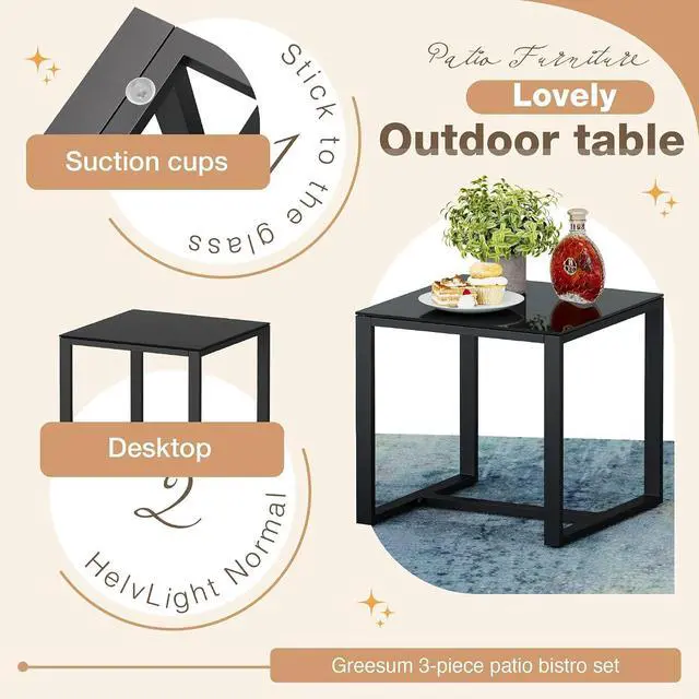 Alt view image 4 of 7 - Greesum 3 Pieces Outdoor Furniture Set Patio Bistro Rocking Chairs with Glass Coffee Table for Pool Beach Backyard Balcony Porch Deck Garden, Gray