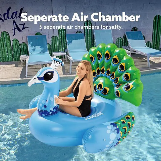 Alt view image 2 of 7 - JOYIN Inflatable Peacock Pool Float - Giant Peacock Fun Beach Floaties, Pool Party Decorations Adult Size Inflatable Animal Summer Swim Pool Raft Lounge for Adults