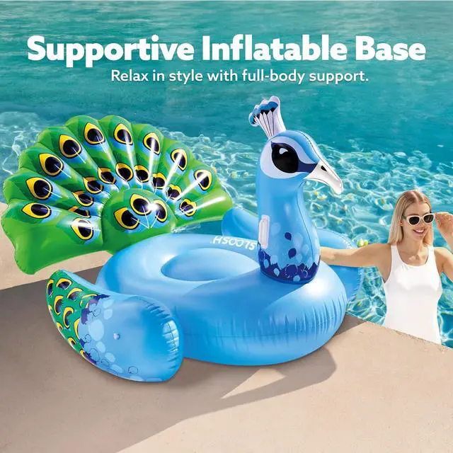 Alt view image 3 of 7 - JOYIN Inflatable Peacock Pool Float - Giant Peacock Fun Beach Floaties, Pool Party Decorations Adult Size Inflatable Animal Summer Swim Pool Raft Lounge for Adults