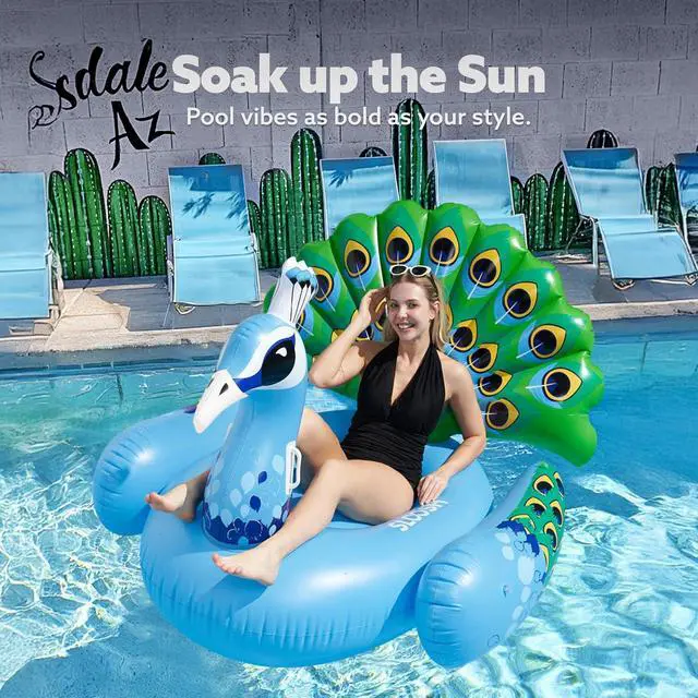 Alt view image 4 of 7 - JOYIN Inflatable Peacock Pool Float - Giant Peacock Fun Beach Floaties, Pool Party Decorations Adult Size Inflatable Animal Summer Swim Pool Raft Lounge for Adults