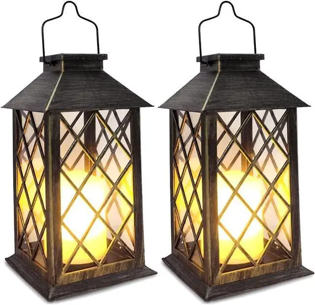 Main image of SHYMERY Solar Lantern,Outdoor Garden Hanging Lanterns,2 Pack 14 Inch Lasts 3X Longer 10 lumens Waterproof LED Flickering Flameless Candle Mission Lights for Table,Outdoor,Party Decorative